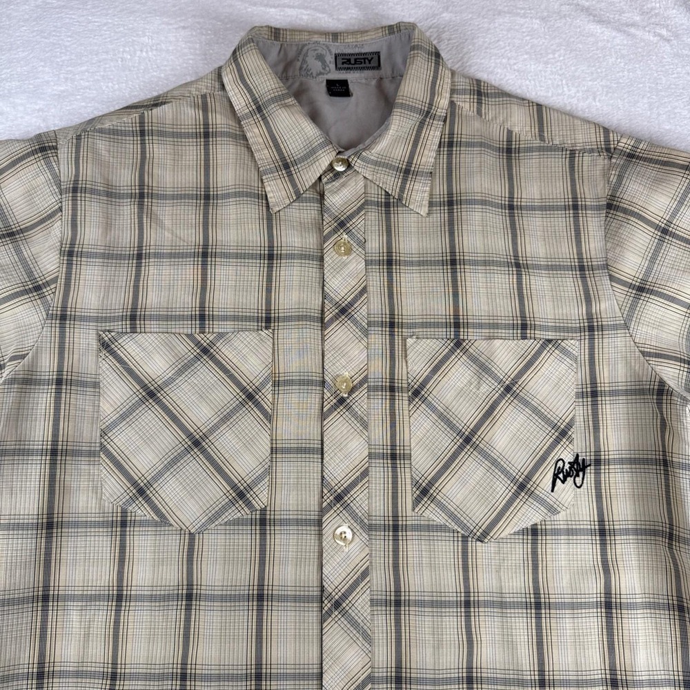Vintage Rusty Button Up Shirt Mens L Plaid Short Sleeve Single Stitch **
